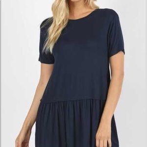 Midnight Blue Short Sleeve Ruffle Bottom Top